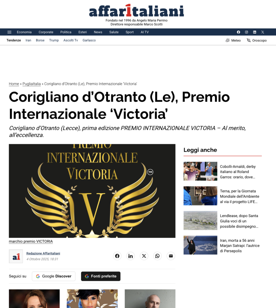 Corigliano d’Otranto (Le), Premio Internazionale ‘Victoria’